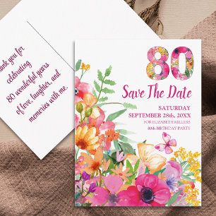 Floral 80th Birthday Save The Date - Chic 80 Years Announcement Postcard