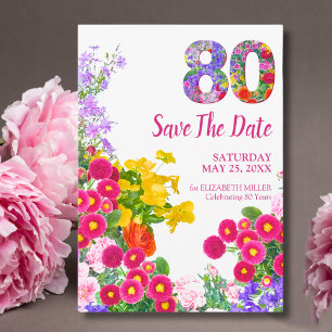 Floral 80th Birthday Save The Date, Elegant Design Date