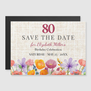 Floral 80th Birthday Save the Date - Garden Party Magnetic Invitation