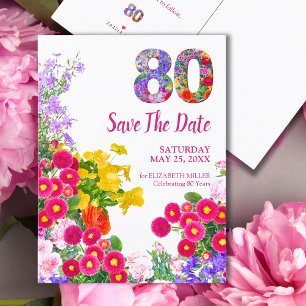Floral 80th Birthday Save The Date – Modern Design Announcement Postcard