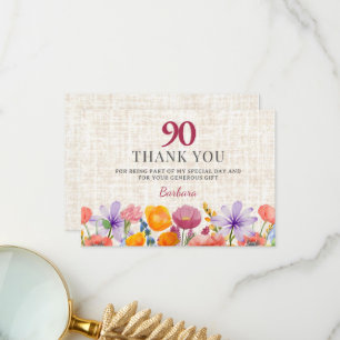 Floral 80th Birthday Thanks - Elegant Garden Party Thank You Card