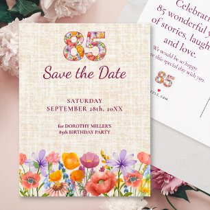 Floral 85th Birthday - 85 Elegant Save the Date Announcement Postcard