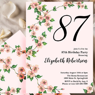 Floral 87th Birthday Invitation in Blush Pink