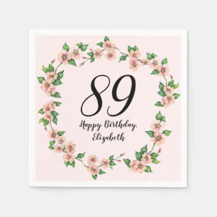 Floral 89th Birthday Pretty Blush Pink Napkin