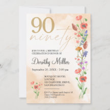 Floral 90th Birthday – Elegant Watercolor Design