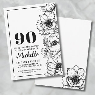 Floral 90th Birthday Invitation