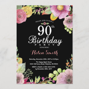 Floral 90th Birthday Invitation for Women