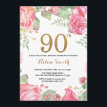 Floral 90th Birthday Invitation Gold Glitter<br><div class="desc">Floral 90th Birthday Invitation for Women. Watercolor Botanical Floral Flower. Gold Glitter. Pink Peonies Floral Flowers. Adult Birthday. For further customisation,  please click the "Customise it" button and use our design tool to modify this template.</div>