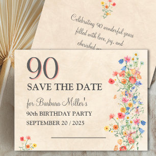 Floral 90th Birthday Party Card Elegant