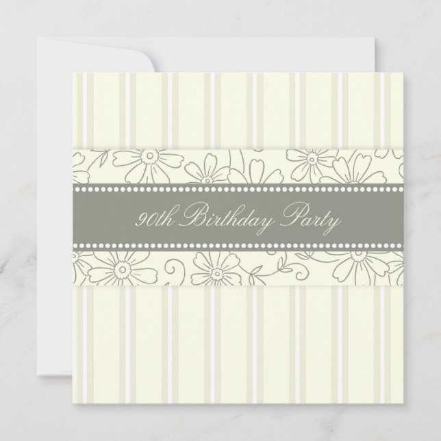 Floral 90th Birthday Party Invitations (Front)