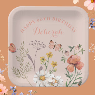 Floral 90th Birthday Party  Paper Plate
