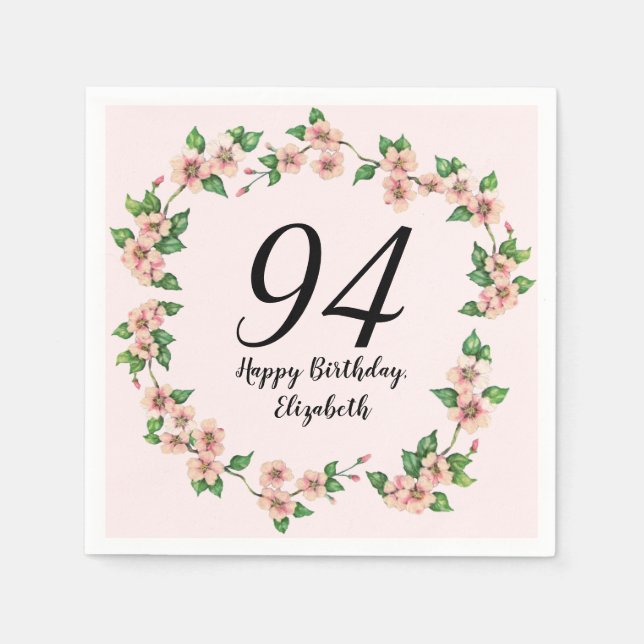 Floral 94th Birthday Pretty Blush Pink Napkin (Front)