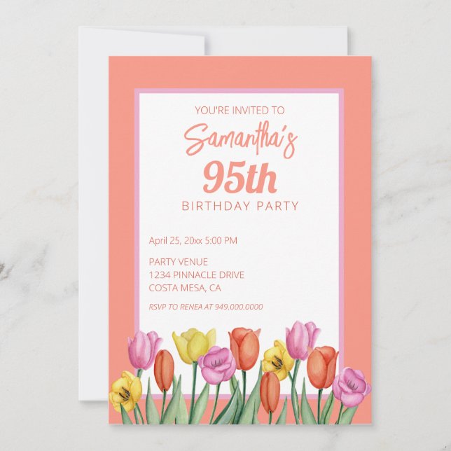 Floral 95th Birthday Party Invitation (Front)