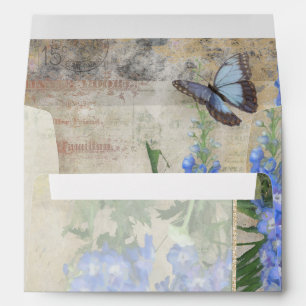 Floral A7 Dragonfly Butterfly Blue Flower Wedding Envelope