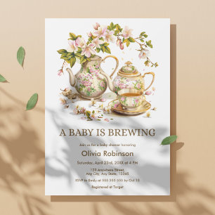 Floral A Baby is Brewing Baby Shower  Invitation
