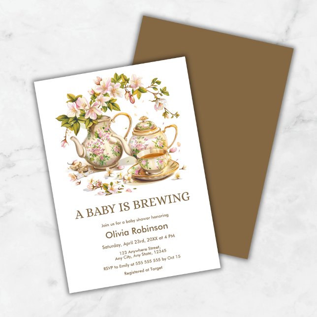 Floral A Baby is Brewing Baby Shower  Invitation (A Baby is Brewing Spring Baby Shower Invitation )