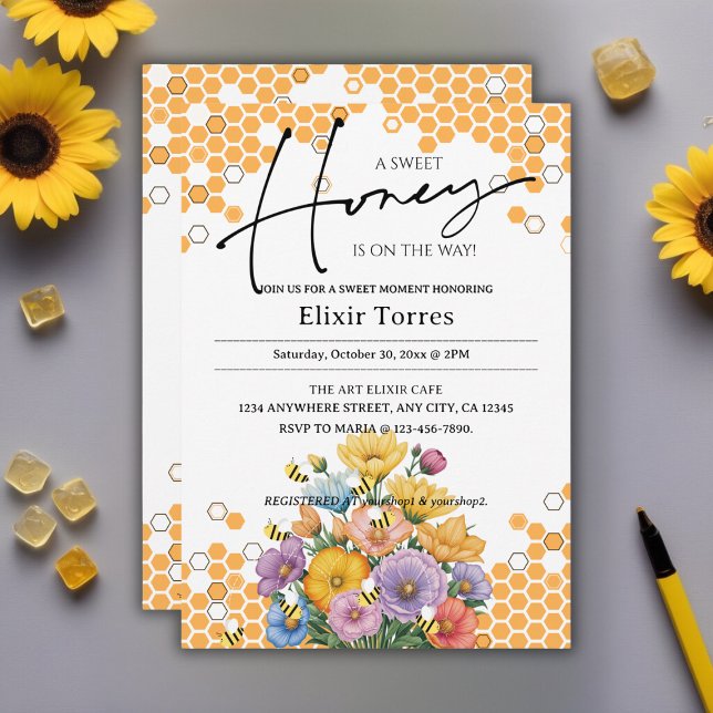 Floral A Sweet Honey Bee Baby Shower Invitation (Creator Uploaded)