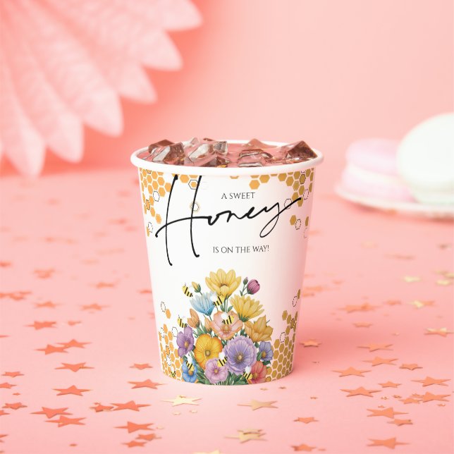 Floral A Sweet Honey Bee Baby Shower Invitation Paper Cups (Insitu)