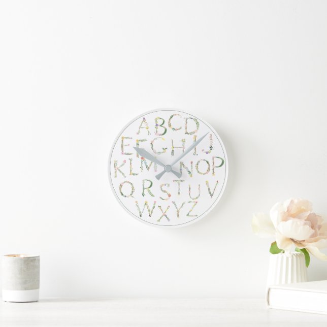 Floral ABC Alphabet Canvas Wall Art  Round Clock (Home)
