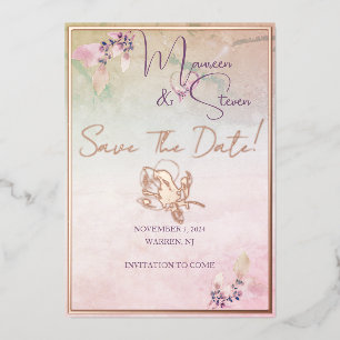 Floral Above The Clouds Save The Date Foil Card