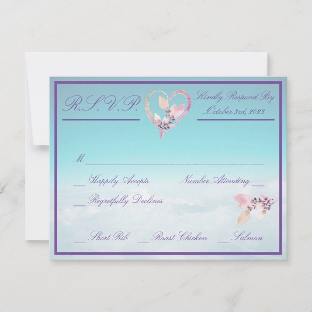 Floral Above The Clouds Teal Wedding RSVP Card (Front)