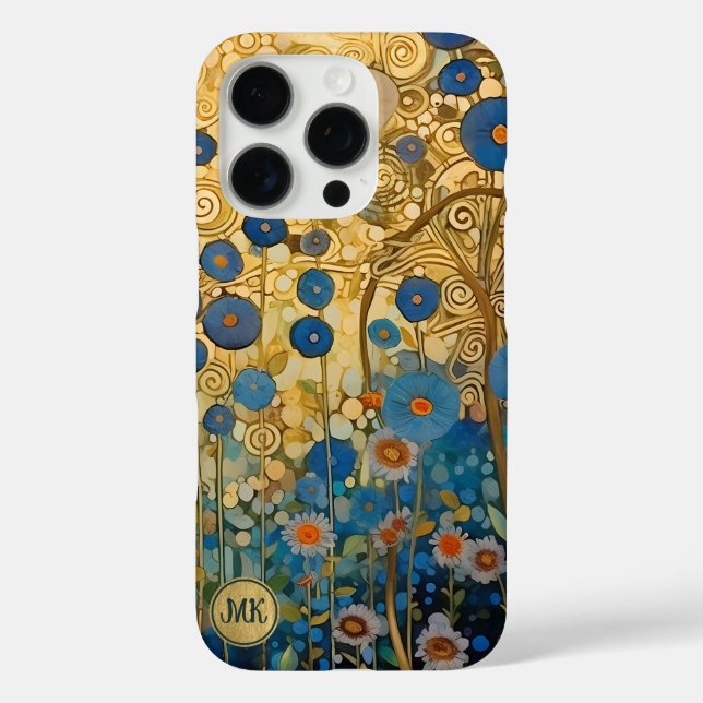 Floral Abstract Art Gold Monogram Flowers Case-Mate iPhone Case (Back)