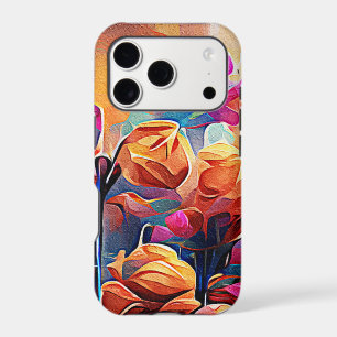Floral Abstract Art Orange Red Blue Flowers