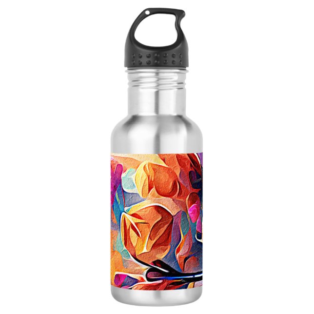 Floral Abstract Art Orange Red Blue Flowers 532 Ml Water Bottle (Front)