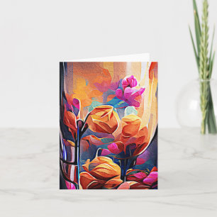 Floral Abstract Art Orange Red Blue Flowers Card