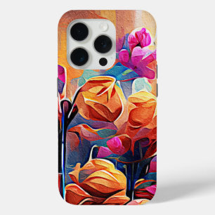Floral Abstract Art Orange Red Blue Flowers iPhone 15 Pro Case