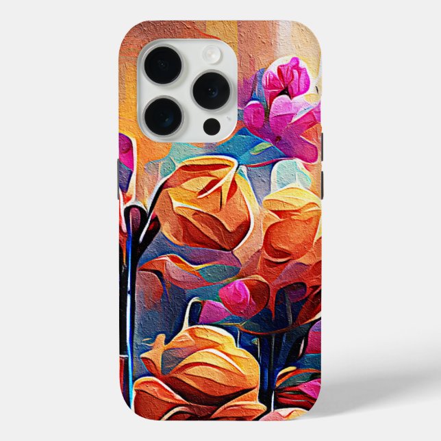 Floral Abstract Art Orange Red Blue Flowers Case-Mate iPhone Case (Back)