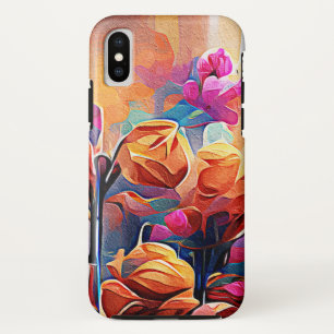 Floral Abstract Art Orange Red Blue Flowers Case-Mate iPhone Case