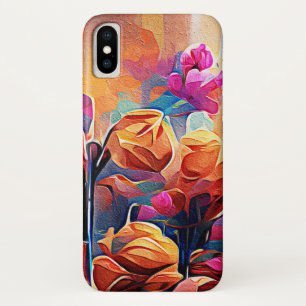 Floral Abstract Art Orange Red Blue Flowers Case-Mate iPhone Case