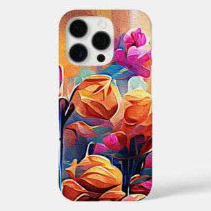 Floral Abstract Art Orange Red Blue Flowers iPhone 16 Pro Case