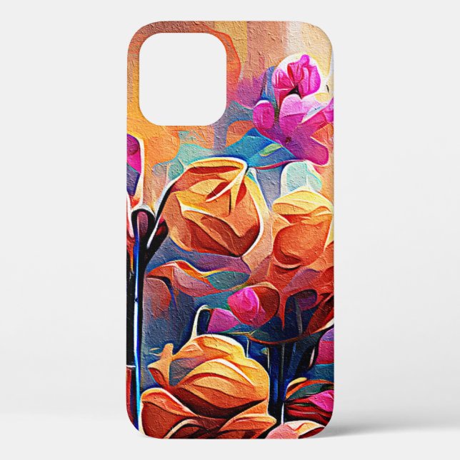 Floral Abstract Art Orange Red Blue Flowers Case-Mate iPhone Case (Back)