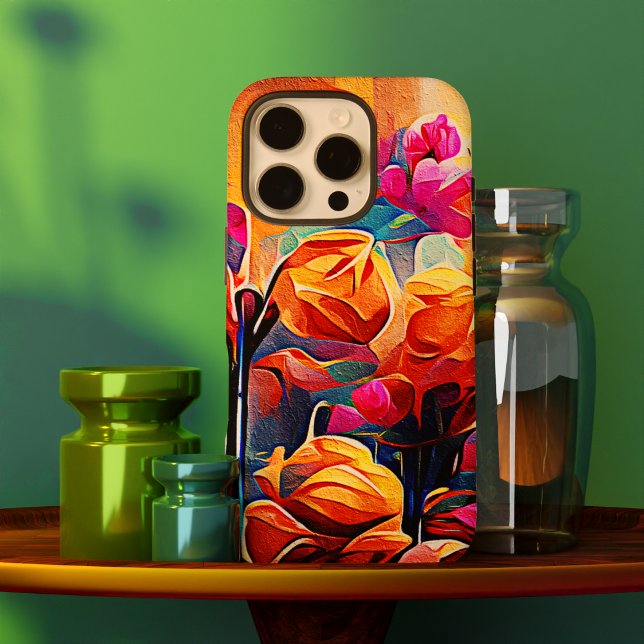 Floral Abstract Art Orange Red Blue Flowers Case-Mate iPhone Case (Floral Abstract Art Orange Red Blue Flowers Case-Mate iPhone Case)