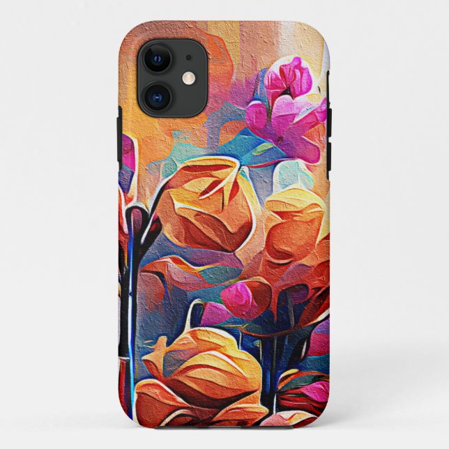 Floral Abstract Art Orange Red Blue Flowers Case-Mate iPhone Case (Back)