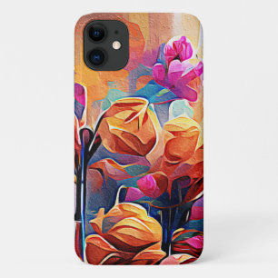 Floral Abstract Art Orange Red Blue Flowers Case-Mate iPhone Case