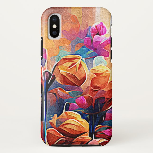 Floral Abstract Art Orange Red Blue Flowers Case-Mate iPhone Case (Back)