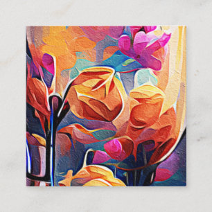 Floral Abstract Art Orange Red Blue Flowers Enclosure Card