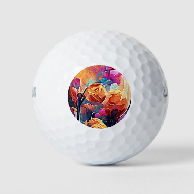 Floral Abstract Art Orange Red Blue Flowers Golf Balls (Front)