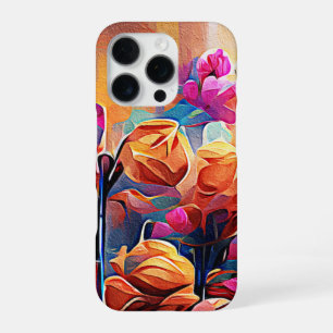 Floral Abstract Art Orange Red Blue Flowers iPhone 16 Pro Case
