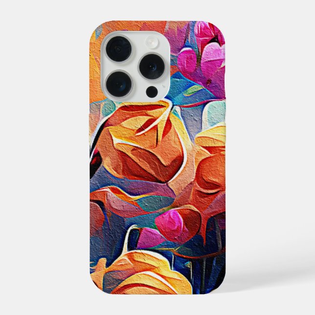Floral Abstract Art Orange Red Blue Flowers iPhone Case (Back)
