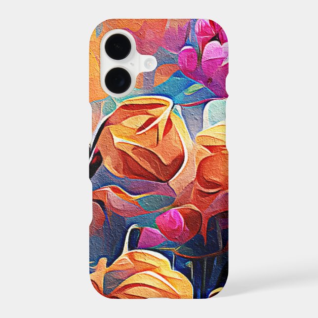 Floral Abstract Art Orange Red Blue Flowers iPhone Case (Back)