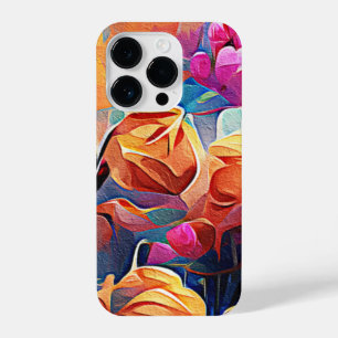 Floral Abstract Art Orange Red Blue Flowers iPhone 14 Pro Case