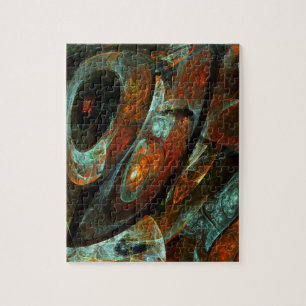 Floral Abstract Art Orange Red Blue Flowers Jigsaw Puzzle