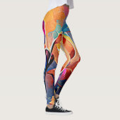 Floral Abstract Art Orange Red Blue Flowers Leggings (Right)