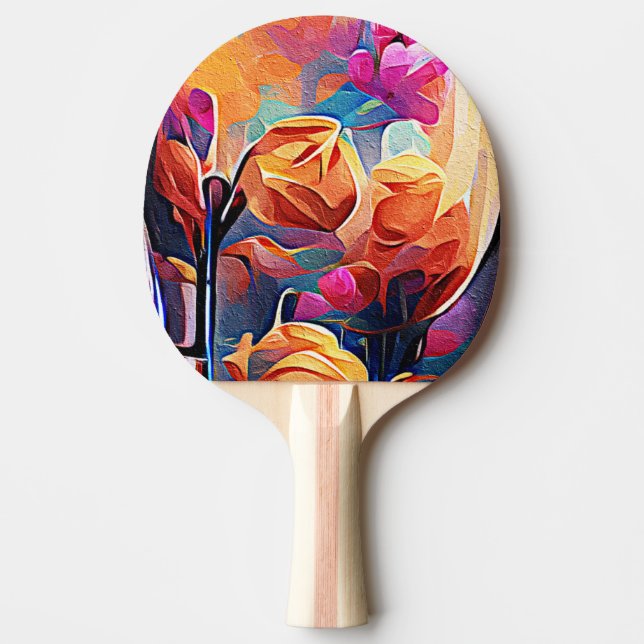 Floral Abstract Art Orange Red Blue Flowers Ping Pong Paddle (Front)