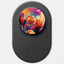 Floral Abstract Art Orange Red Blue Flowers