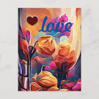 Floral Abstract Art Orange Red Blue Flowers